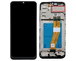 Kijelző Samsung Galaxy A02s (SM-A025F) előlap + LCD kijelző + érintőpanel + komplett kerettel fekete (GB verzió)